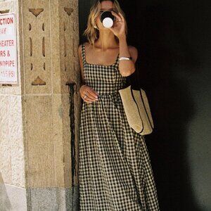 NWT Princess Polly Cartmel Check Maxi Dress, black / cream, US 10